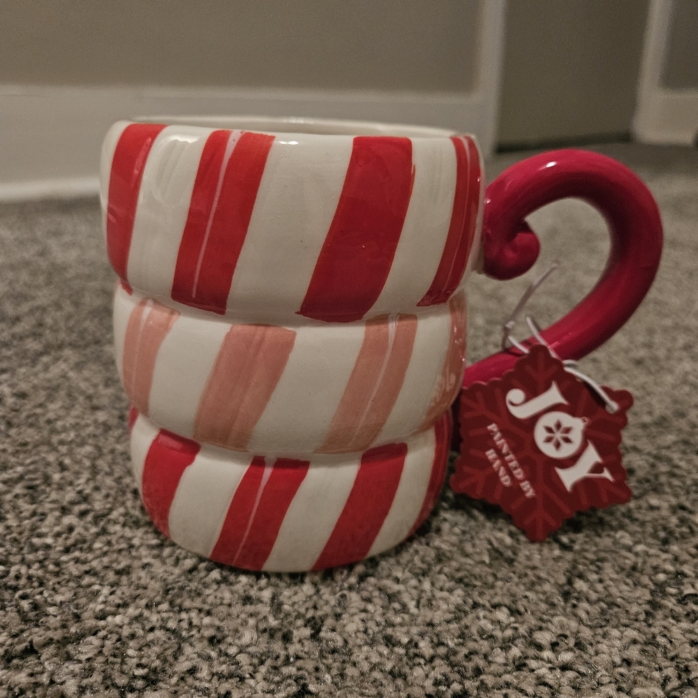 Striped Red White Pink Candy Mug Festive Holiday